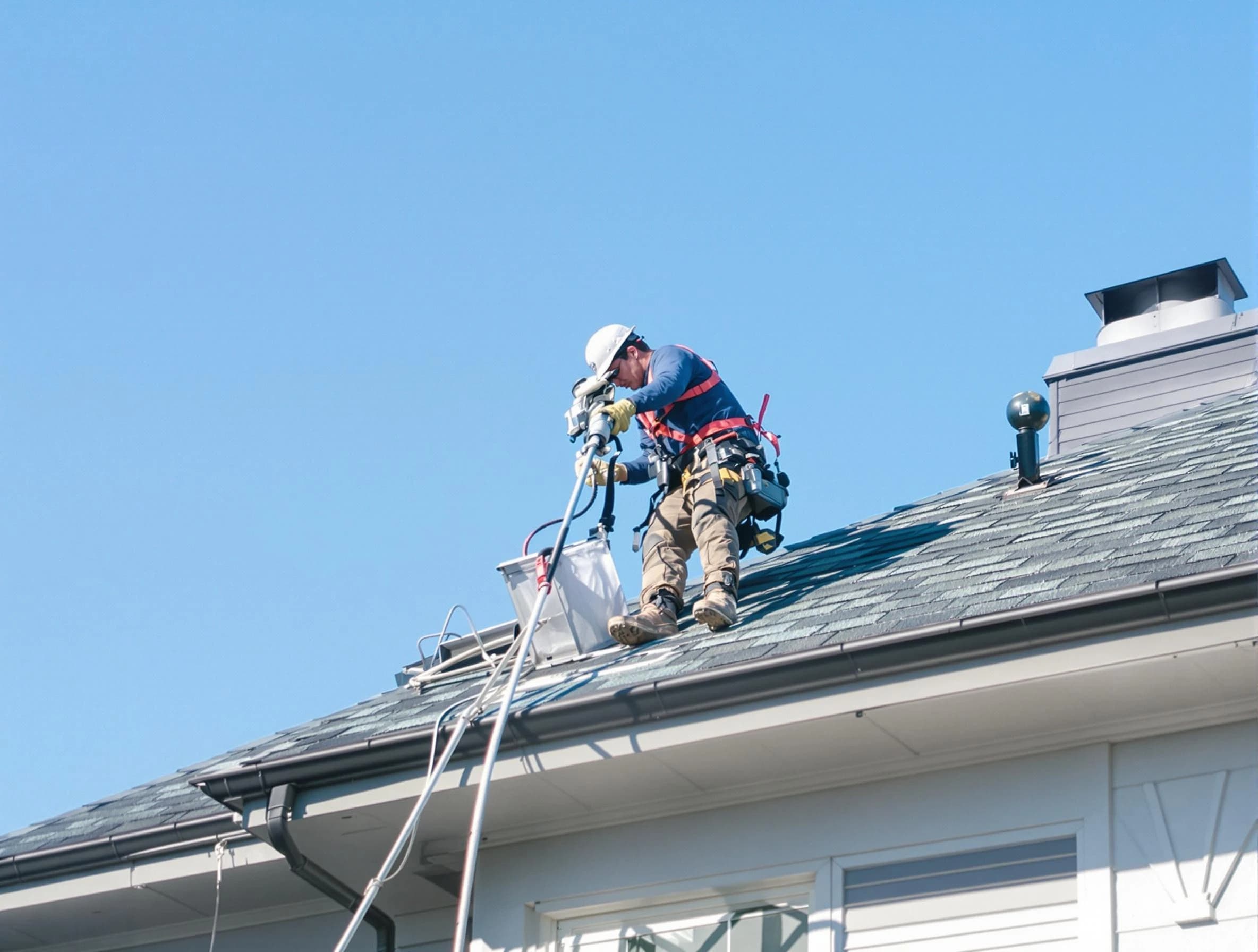Jonesboro Dryer Vent Cleaning certified technician cleaning a roof-mounted dryer vent system in Jonesboro
