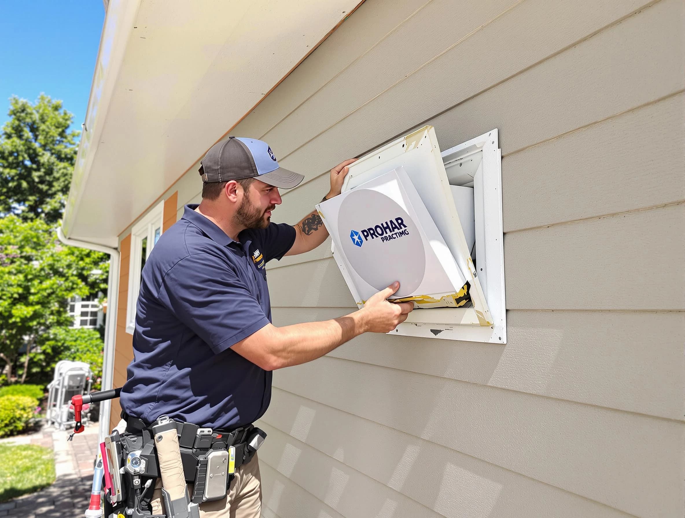Jonesboro Dryer Vent Cleaning technician installing a new protective dryer vent cover on a home in Jonesboro