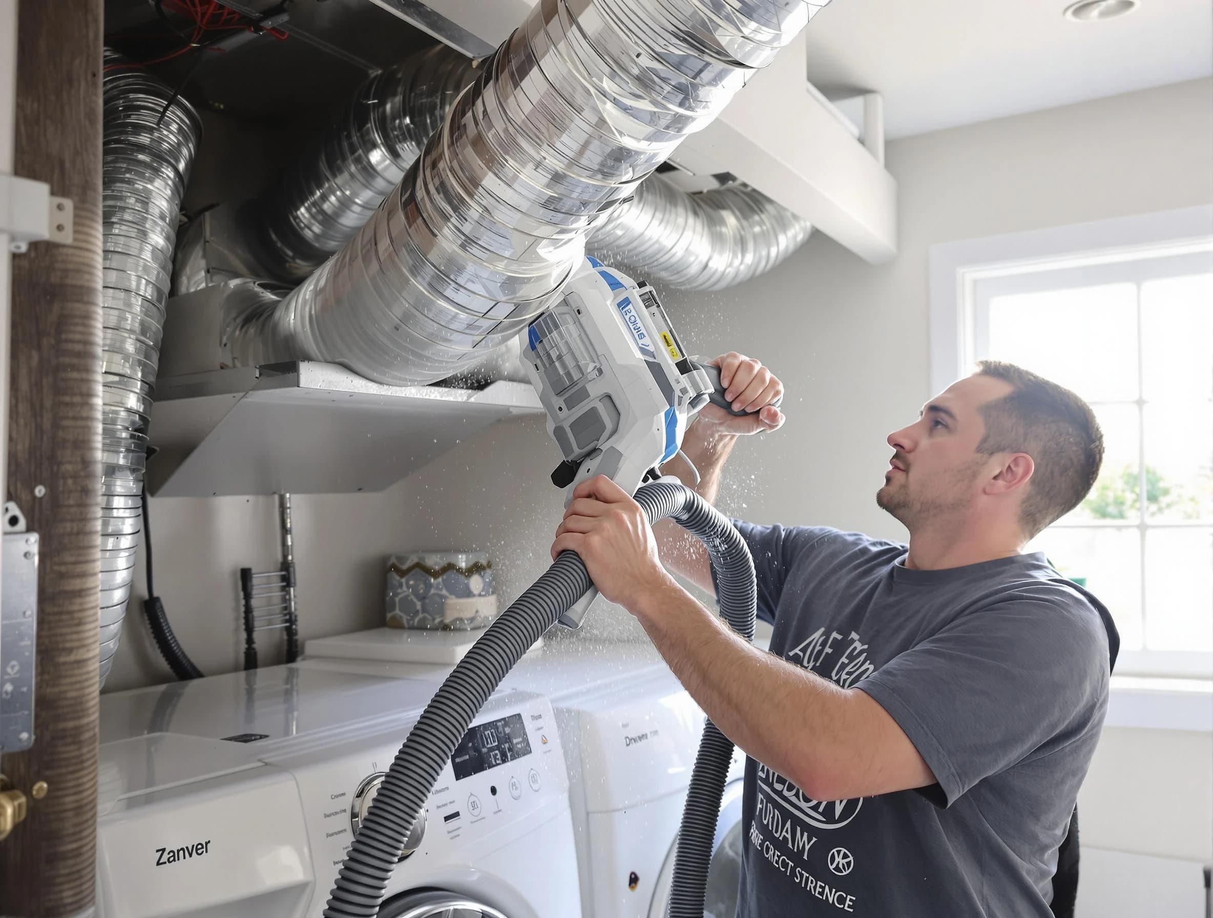 Jonesboro Dryer Vent Cleaning specialist cleaning deep within a dryer vent duct system in Jonesboro